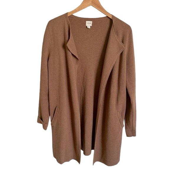 J Crew Factory small Vanessa Brown Open Cardigan Sweater Longline Office Knit - Picture 3 of 8